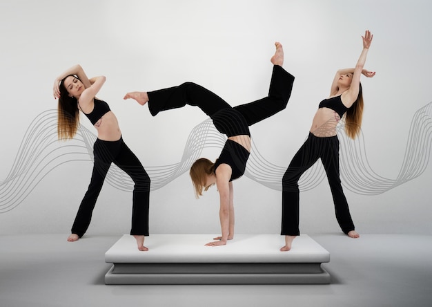 Photo poses of a dancing people collage design