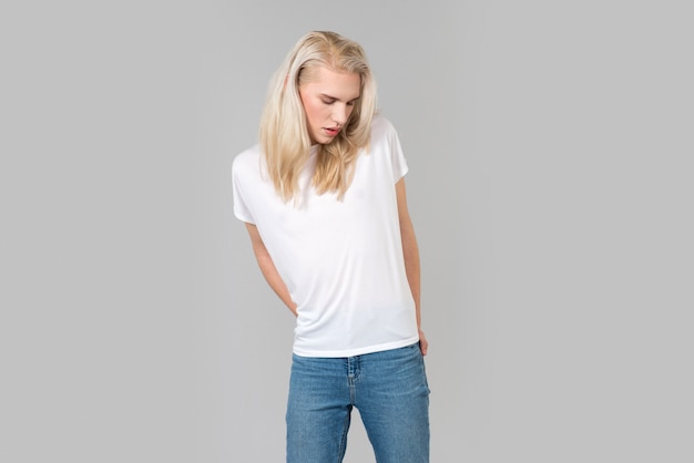 Posing with white blank t-shirt