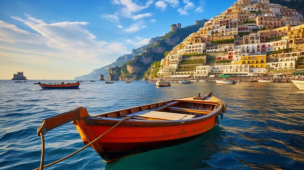 Positano Horizons Seascape with Boats in Italy