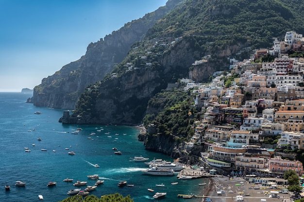 Positano village in the mountains Coastal or coast view Positano is a village on the Amalfi Coast Salerno Campania