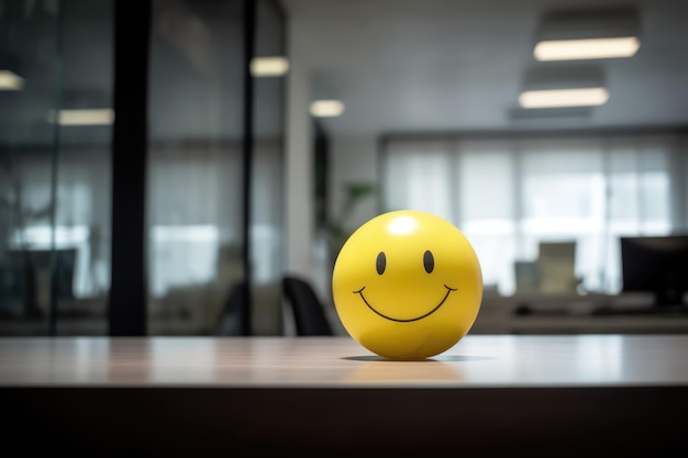 Positief zijn op de werkplek wordt aangetoond door een gele glimlach