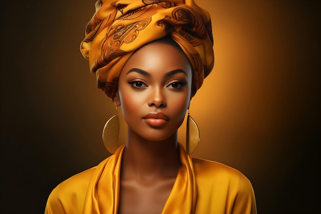 Positieve mooie zwarte vrouw close-up portret Gouden achtergrond