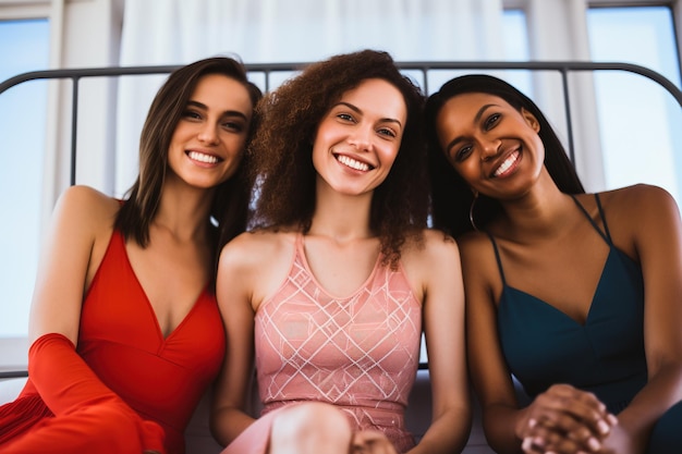 Positieve multiraciale vrouwen die in lingerie camera bekijken Generatieve AI