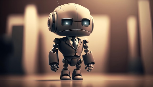 Positieve schattige zakelijke robot Gekleed in een herenpak met stropdas