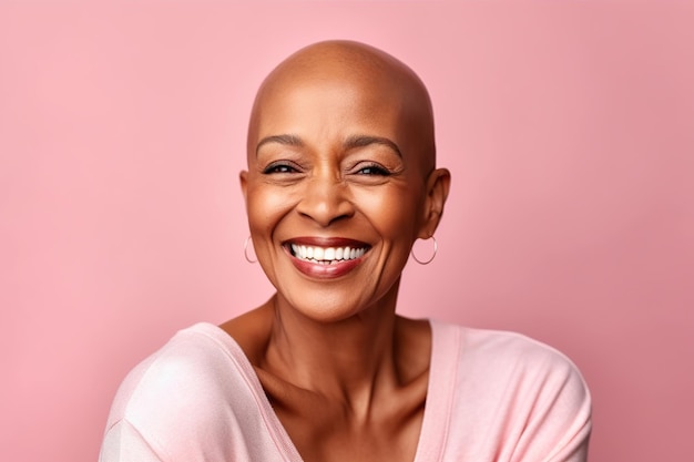 Positive bald afro woman fighting against cancer AI Generated