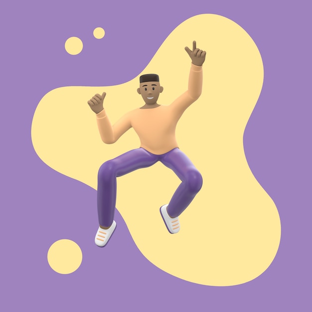 Фото Позитивный характер в цветной одежде. молодой веселый африканский парень бегает, танцует, прыгает