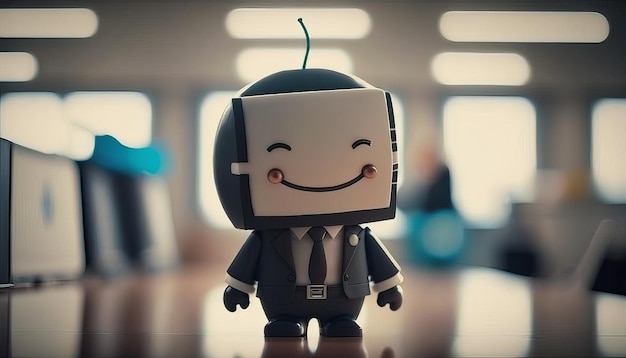 Photo positive cute business robot dressed in a men's suit with a tie