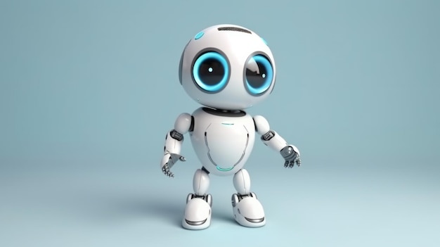 Positive cute robot pointing at a space Copy space Generative ai