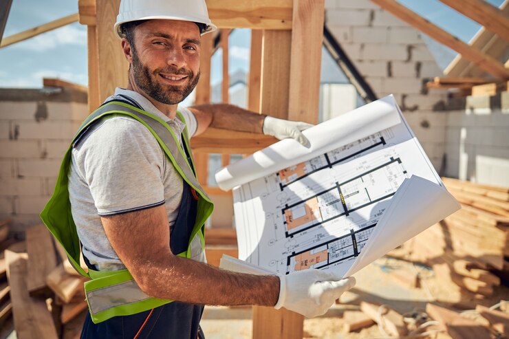 Photo positive delighted foreman looking straight at camera