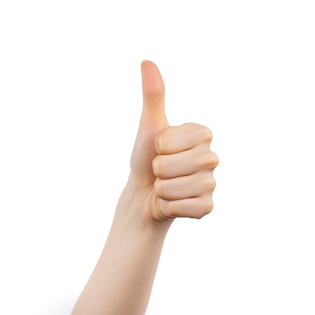 Positive Feedback Woman Showing Thumbs Up on White Background