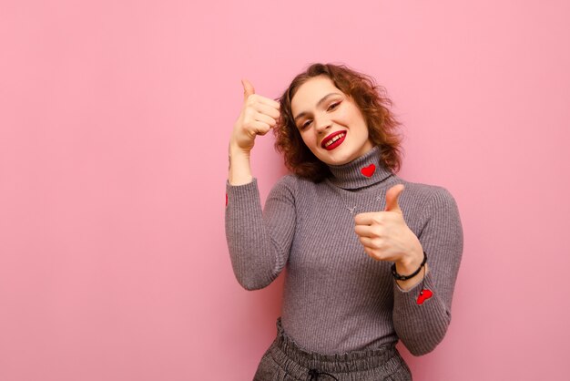 Positive girl in casual clothes and curly hair