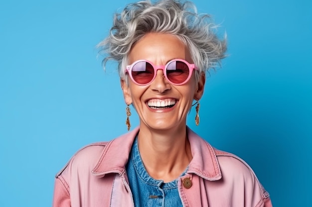 Positive glamorous grandmother in sunglasses Beautiful illustration picture Generative AI
