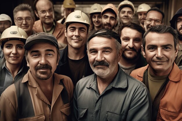 Positive group of workers taking selfie together