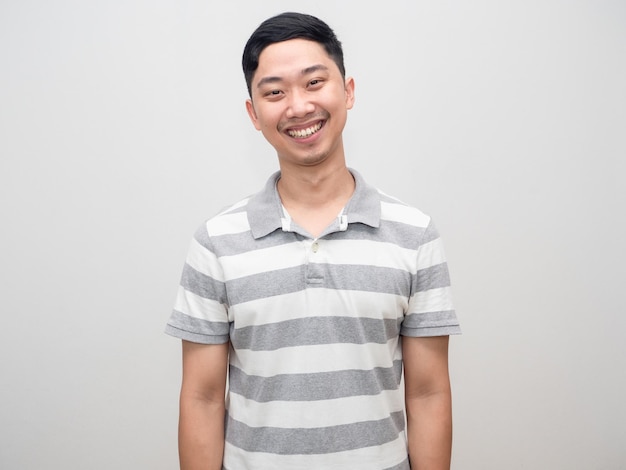 Positive man striped shirt happy smile isolated