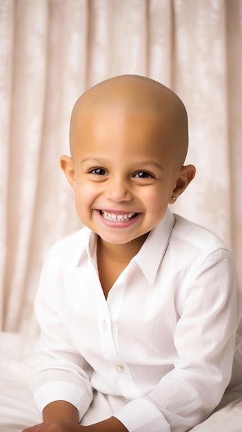 AI が生成した癌を患うポジティブな笑顔のハゲ少女