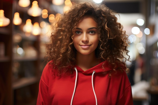 Photo positive teenager with long natural hair and freckles smiling happily with a frien generative ia