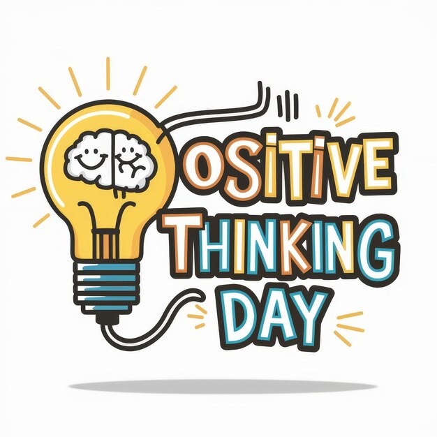 Photo positive thinking with lightbulb and brainstorming illustration with motivational quotes typography