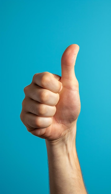 Photo positive thumb up gesture blue