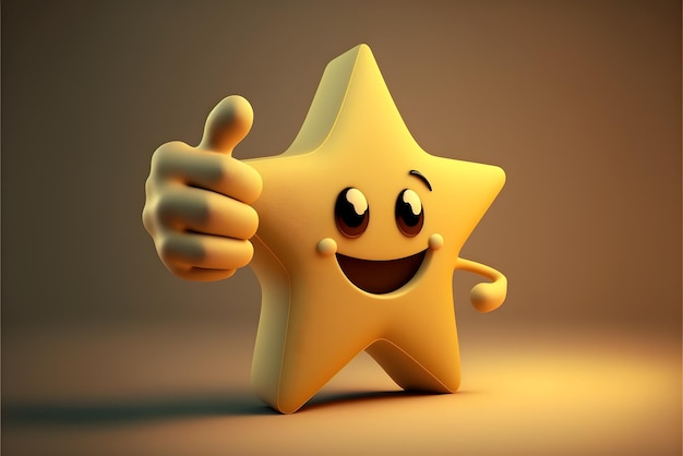 Photo positive thumbs up with golden stars cartoon - 3d render - generative ai