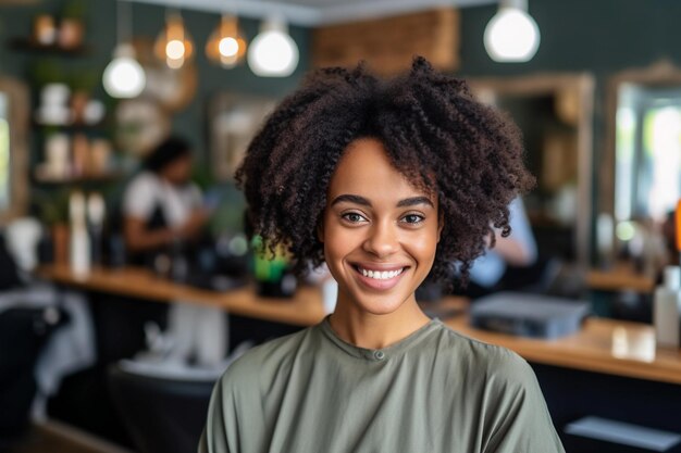 ポジティブな若い黒人のヘアドレッサーが楽しんでいます