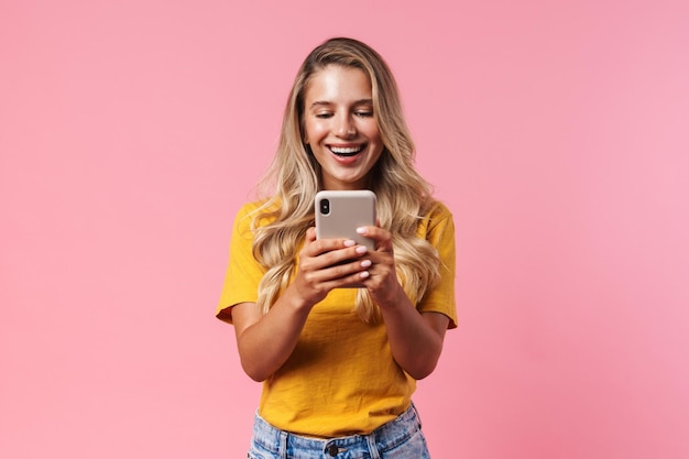 Positive Young Woman Using Mobile Phone