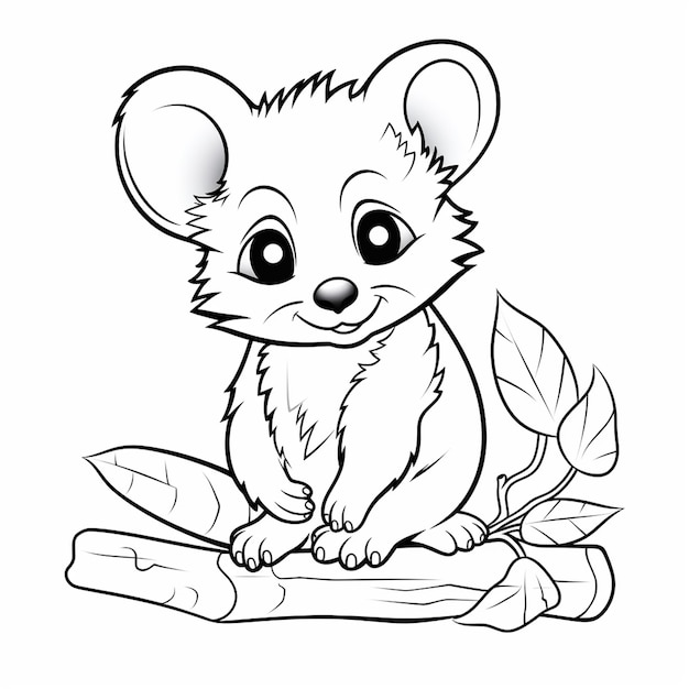 Photo possum minimal cute flat coloring book kawaii line art