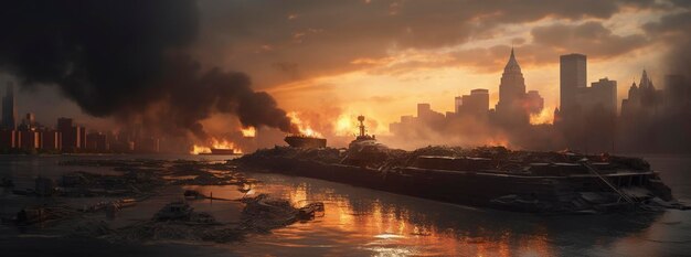 Post apocalypse Nuclear apocalypse survivor Ruined Cityscape Concept Banner size Header generate ai