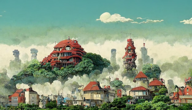 постапокалиптический город в стиле Ghibli