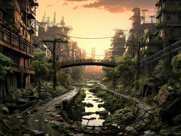 post apocalyptic cityHD 8K wallpaper Stock Photographic Image