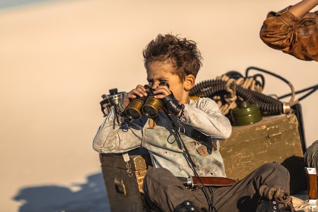 Post apocalyptic Warrior Boy Outdoors in a Wasteland