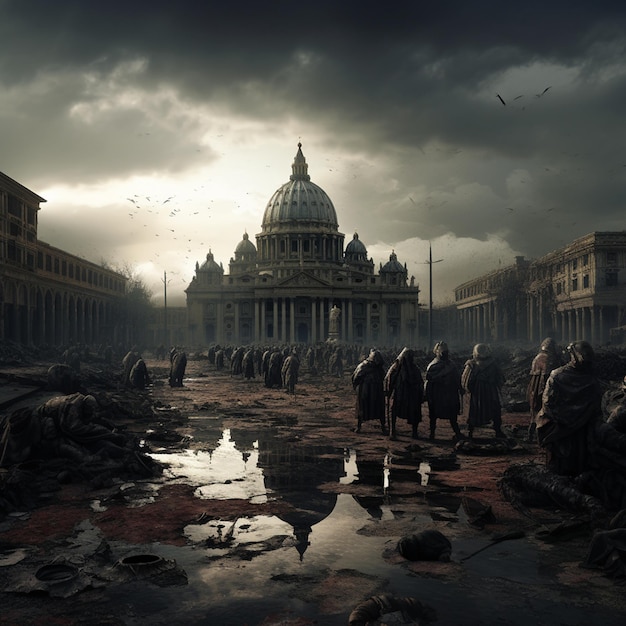 Post-apocalyptische Vaticaanse stad met zombies.