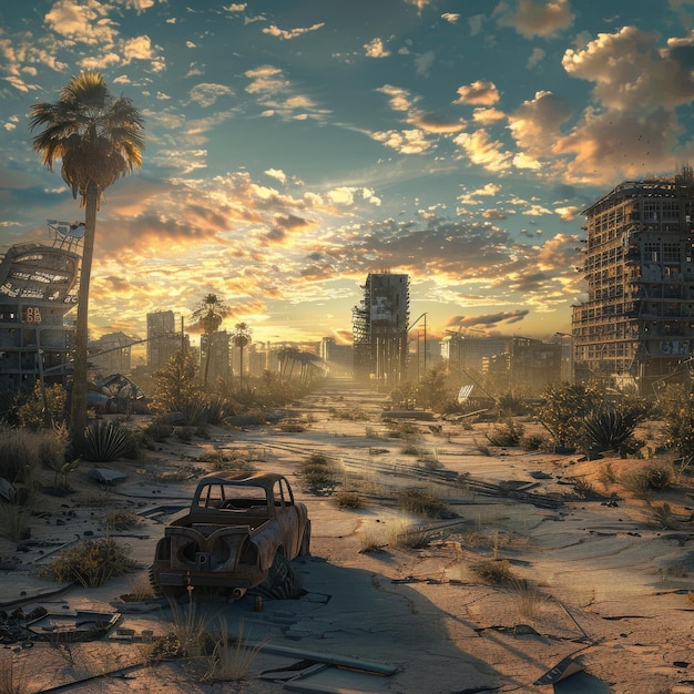 Post-apocalyptische wereld Apocalypse City Wasteland Futuristische nucleaire woestijn Postapocalyptic wereld