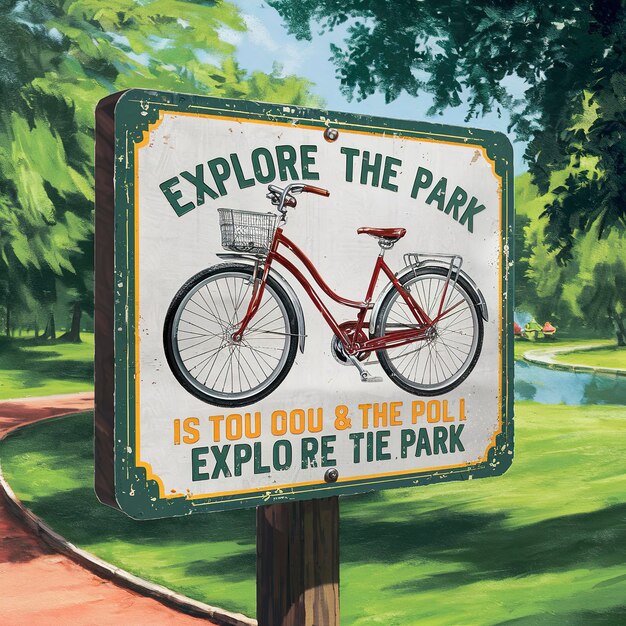 Photo post of bicycle sign on a park