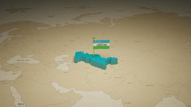 Post op sociale media met kaart en vlag van oezbekistan