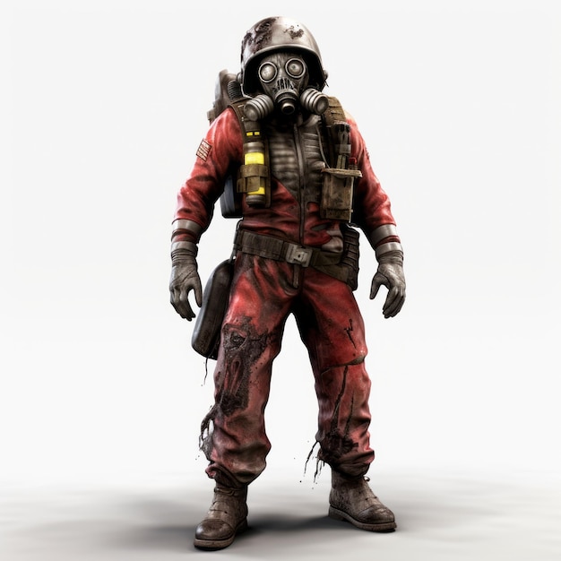 Postapocalyptic 3d Zombie Firefighter In Gas Suit