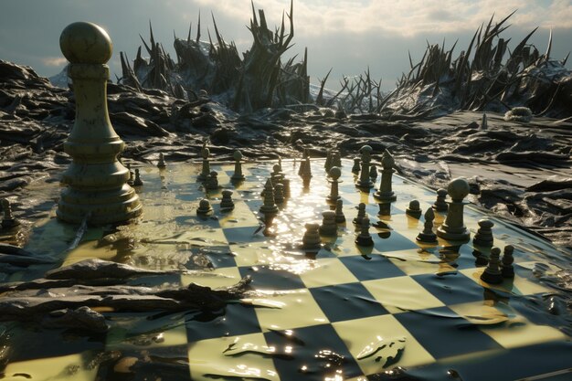 Photo postapocalyptic chessboard with pieces made of cry 00461 01