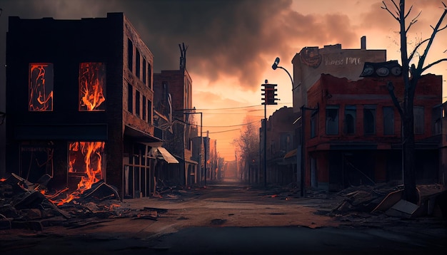 The postapocalyptic city is on fire Generative AI
