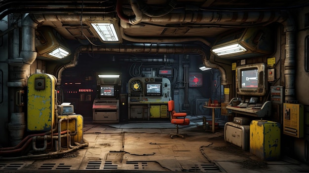 Photo postapocalyptic gaming bunker industrial steel accents fallout shelter vibes