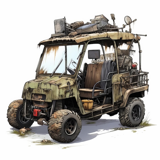 Photo postapocalyptic golf cart illustration with accessories