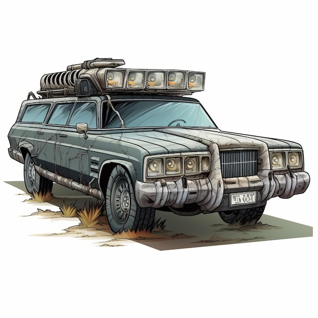 Postapocalyptic Limo Illustration On White Background