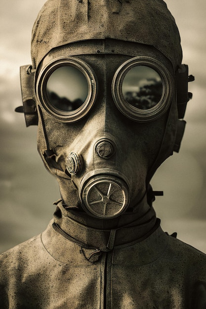 Postapocalyptic portrait of a man in a gas mask