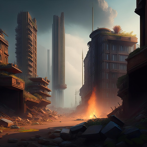 A postapocalyptic ruined city