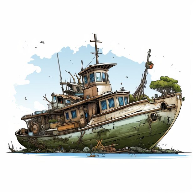 Postapocalyptic Yacht Illustration Detailed And Environmental Portraiture