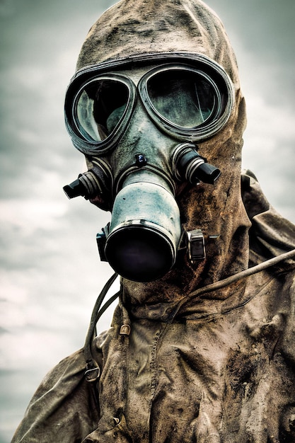 Postapocalyptisch portret van een man met een gasmasker