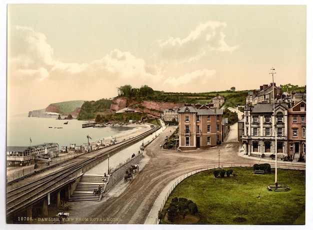 Photo a postcard of a bridge and a building with a bridge in the background