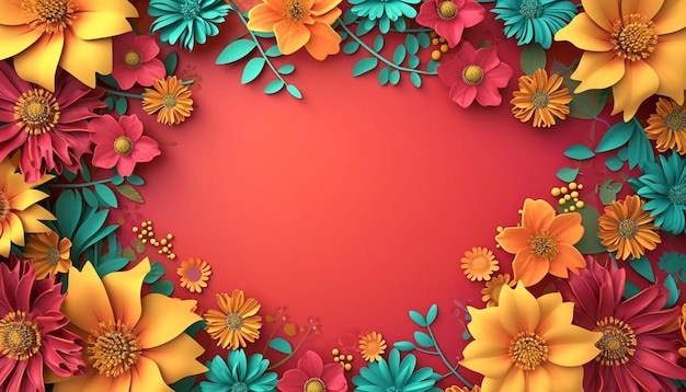 a postcard design with subtle 3D floral motifs related to Holi