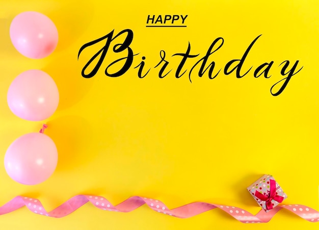 postcard Internet banner flat lay with a birthday greeting with the inscription happy birthday