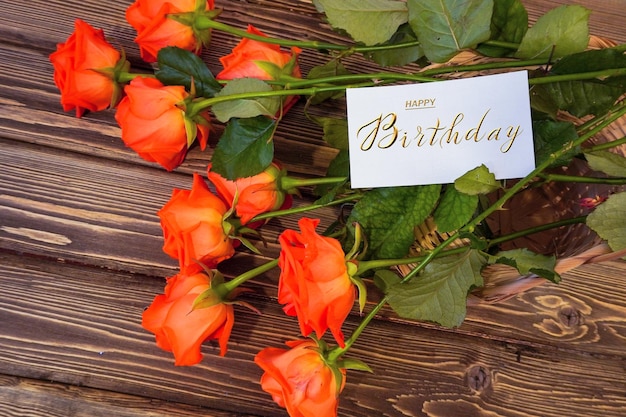 postcard Internet banner with a birthday greeting with the inscription happy birthday a bouquet