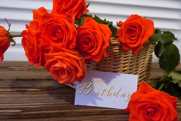 postcard Internet banner with a birthday greeting with the inscription happy birthday a bouquet