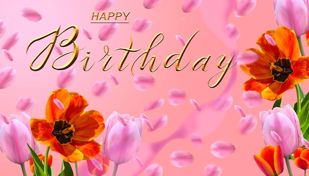 Photo postcard internet banner with a birthday greeting with the inscription happy birthday